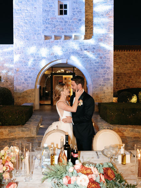 Night portrait at Aria Estate wedding venue in Greece
