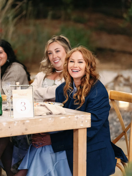 Wedding guests reacting during reception speech at Aria Estate