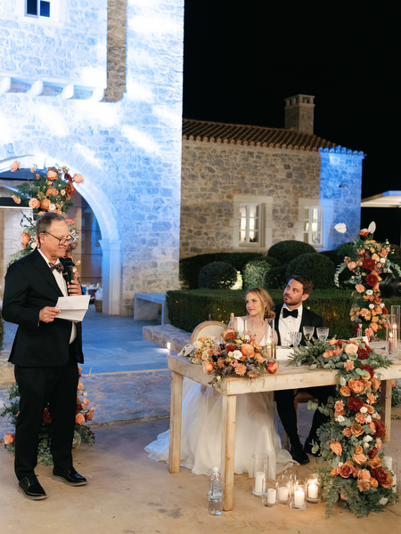Wedding speech at Aria Estate reception in the Peloponnese