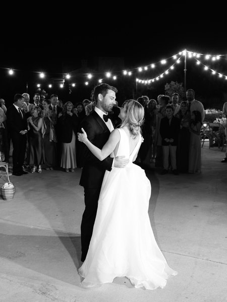 Bride and groom first dance at Aria Estate night reception