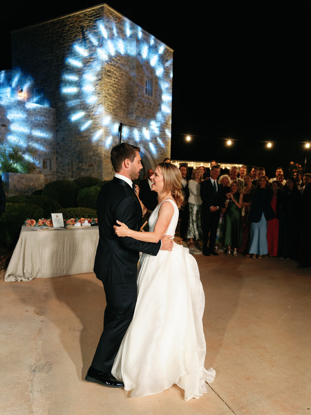 Outdoor first dance at Aria Estate wedding in the Peloponnese