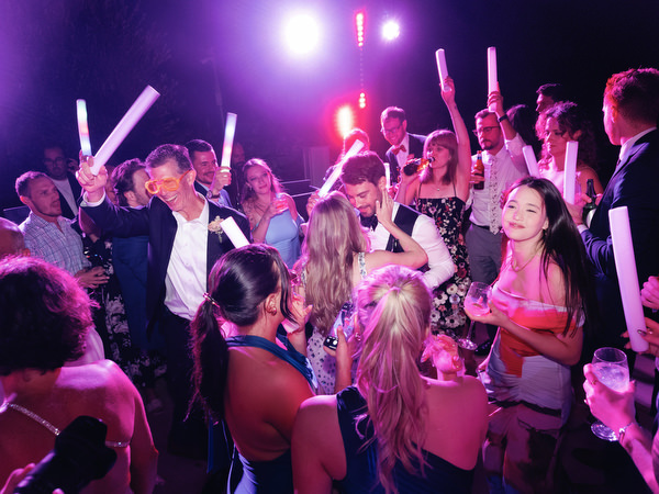 Night dance floor celebration at Aria Estate Peloponnese