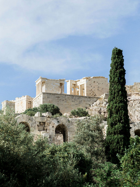 Historic view of the Acropolis photographed during Athens pre-wedding celebration