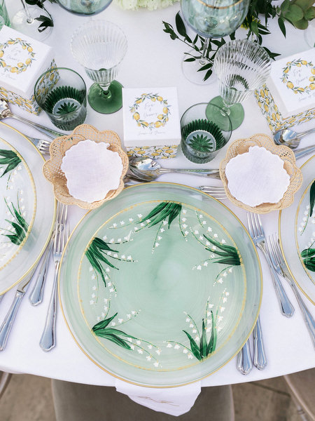 Luxury table setting at Athens pre-wedding dinner under the Acropolis