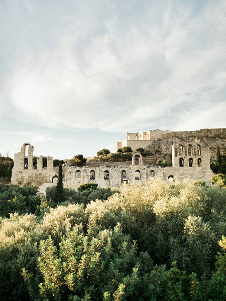 Odeon of Herodes Atticus and Athens skyline photographed during wedding weekend