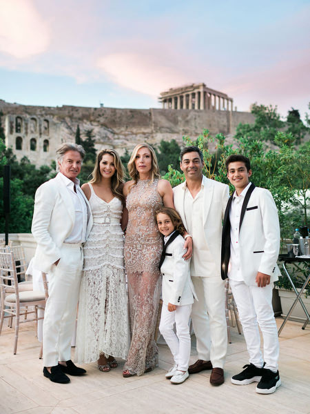Group portrait during Athens destination wedding celebration