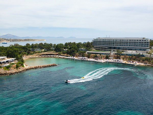 Aerial view of Four Seasons Astir Palace on the Athenian Riviera during post-wedding brunch in Athens