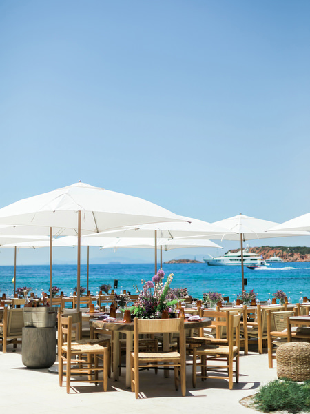 Elegant outdoor brunch tables overlooking the Athenian Riviera