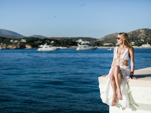 Romantic bride portrait overlooking the Athenian Riviera