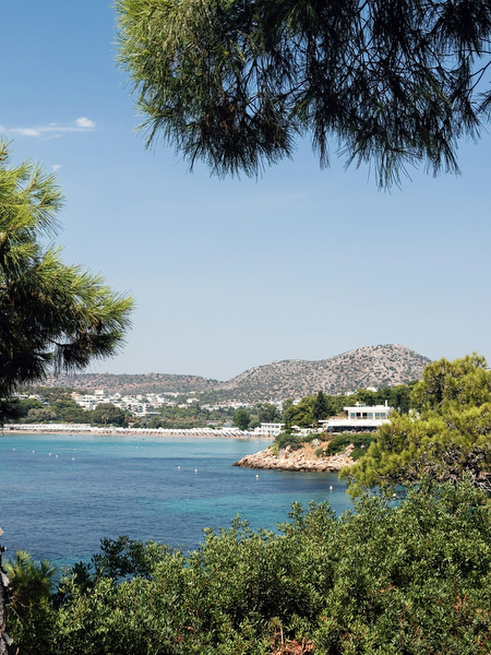 Panoramic view of the Athenian Riviera coastline near Four Seasons Astir Palace Athens on a clear summer day