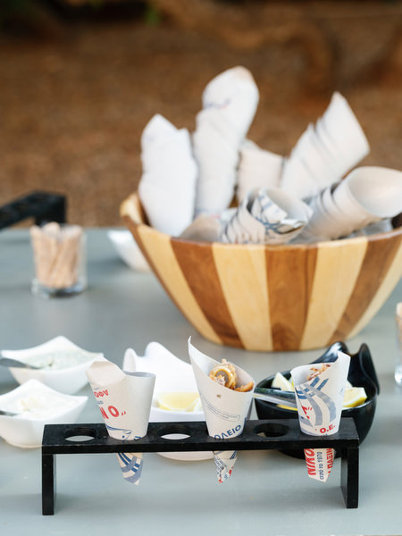 Elegant grazing station with paper cones and breadsticks at luxury Athens wedding