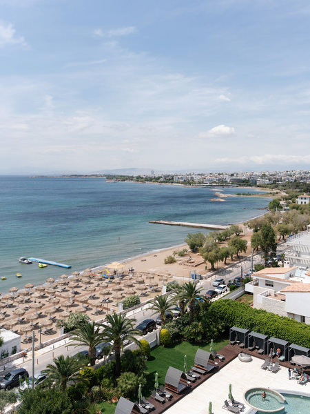 Aerial view of the Athens Riviera coastline and beach near Island Resort Athens Riviera before luxury destination wedding