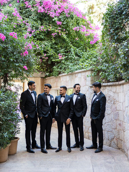 Groom Ravi with groomsmen during symbolic wedding ceremony in Athens