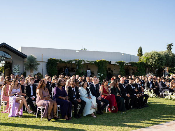 Wide ceremony view at Golf Privé Glyfada wedding venue
