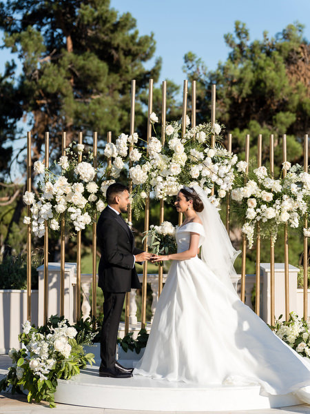 Couple portrait during symbolic wedding ceremony in Athens