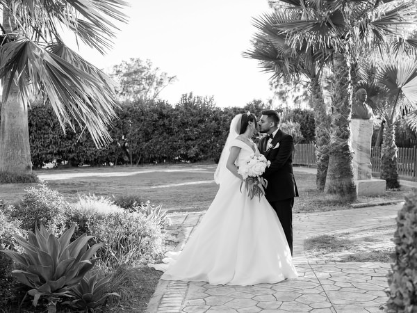 Black and white couple portrait during Athens wedding day