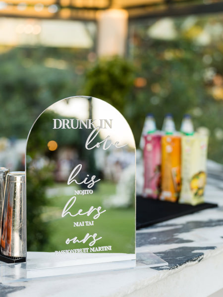 Outdoor bar setup at Golf Privé Glyfada wedding venue