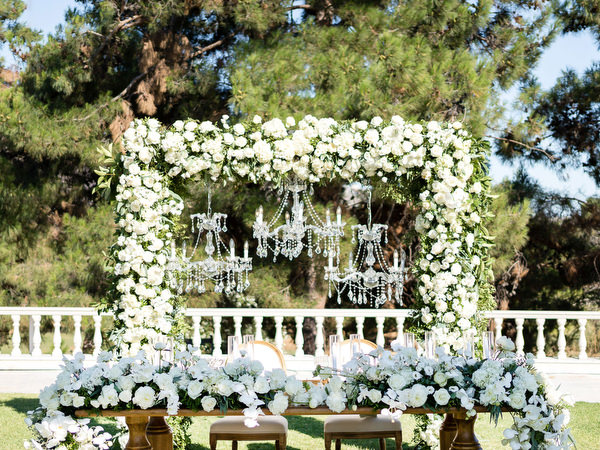Elegant reception tables with white floral decor in Athens