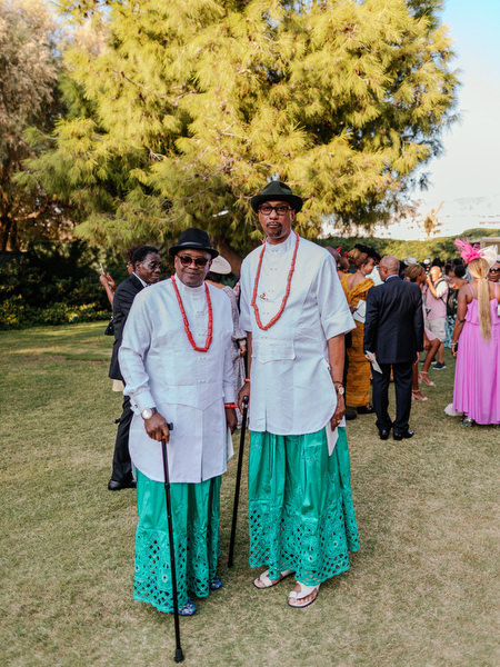 Nigerian elders in traditional attire at Ble Azure luxury destination wedding on the Athens Riviera.