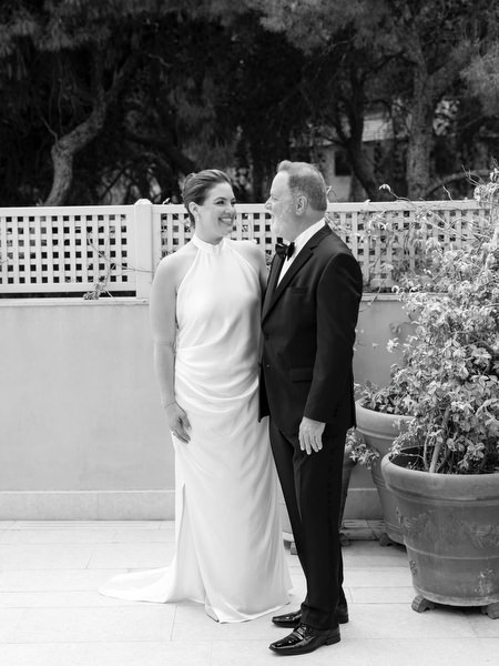 Elegant portrait of bride and father sharing quiet moment before walking down the aisle at Margi Hotel