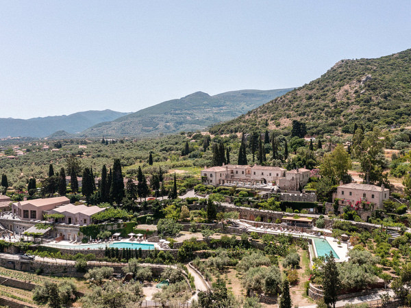 Aerial view of Kinsterna Hotel in Monemvasia Greece.
