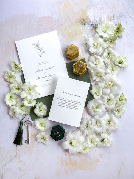 Luxury wedding stationery at black-tie wedding Kinsterna Hotel Monemvasia.