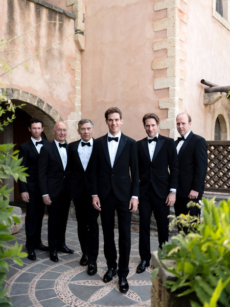 Groomsmen at black-tie wedding Kinsterna Hotel Monemvasia.