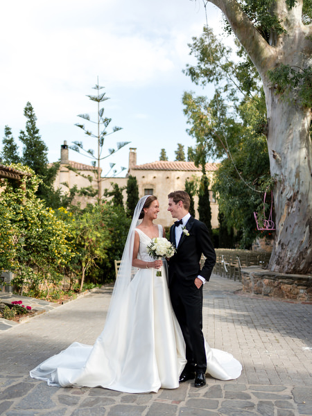 Bride and groom portrait at Kinsterna Hotel Monemvasia Greece.