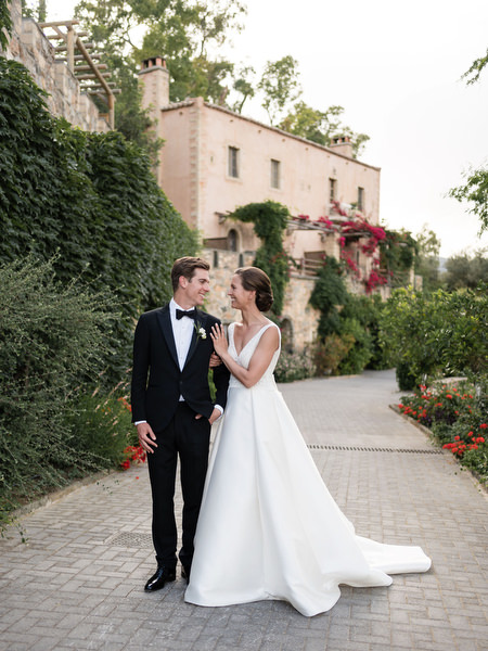 Luxury destination wedding portrait at Kinsterna Hotel Greece.