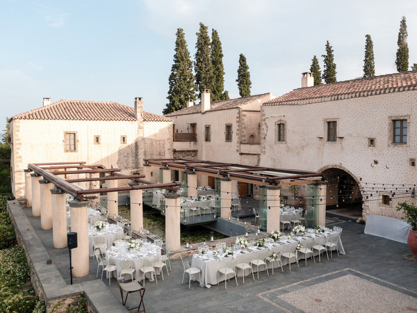 Aerial view of reception setup at Kinsterna Hotel Monemvasia Greece.