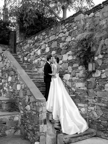 Black and white wedding portrait at Kinsterna Hotel Monemvasia.