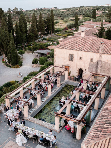 Kinsterna Hotel Monemvasia reception terrace at sunset.