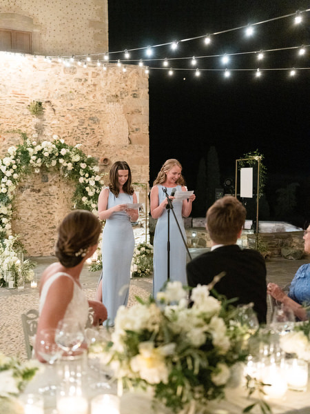 Bridesmaid speech at Kinsterna Hotel Monemvasia reception.