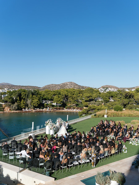 Luxury Athens Riviera wedding ceremony with panoramic coastal views