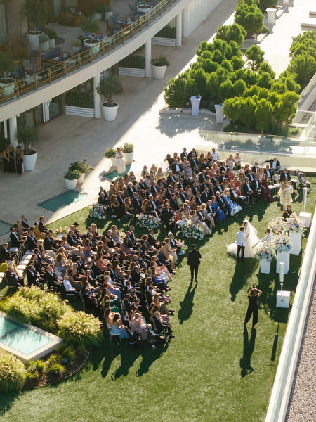 Elevated view of a Four Seasons Athens wedding ceremony on the Riviera