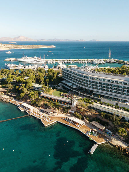 Aerial view of Four Seasons Astir Palace on the Athens Riviera during a luxury destination wedding