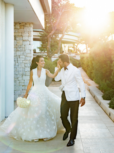 Golden hour wedding portrait at The Residence at Four Seasons Astir Palace Athens