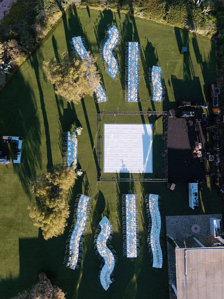 Aerial view of The Residence at Island wedding reception on the Athens Riviera