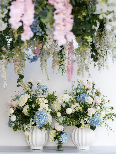 Romantic floral arrangement for Athens Riviera luxury wedding