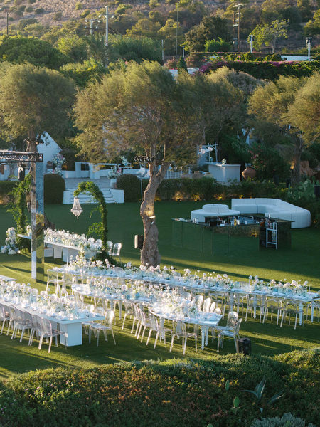 Seaside wedding reception setup at Island Resort Athens