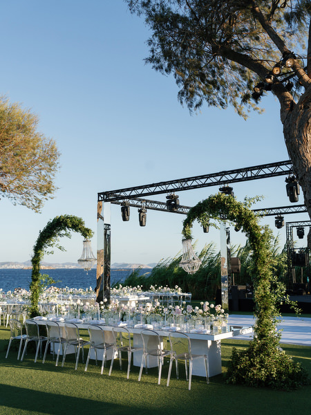 Outdoor wedding reception stage at Island Resort Athens Riviera