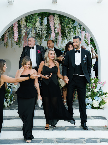 Elegant guest arrivals at luxury Athens Riviera wedding