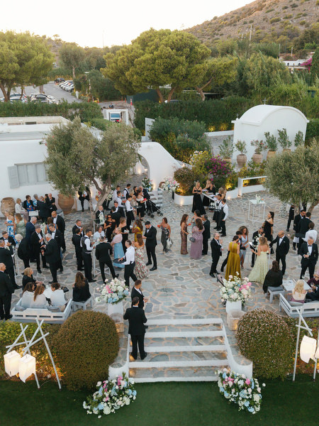 Black-tie wedding cocktail hour at Island Resort Athens