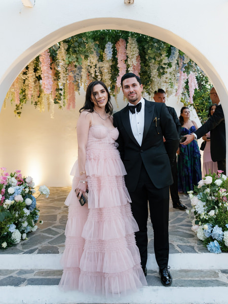 Black-tie wedding guests at Island Resort Athens Riviera