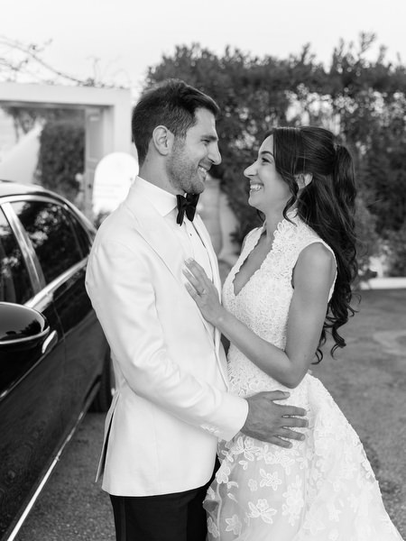 Classic newlywed portrait during luxury destination wedding in Athens