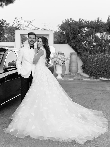 Timeless black-and-white bridal portrait at Island Athens wedding