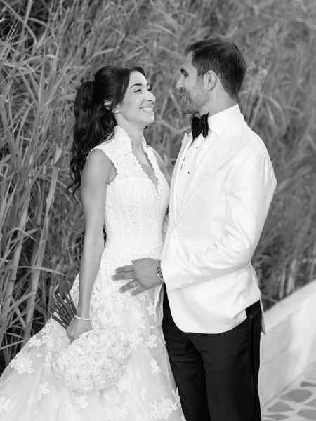 Timeless black-and-white newlywed portrait at Island Athens wedding