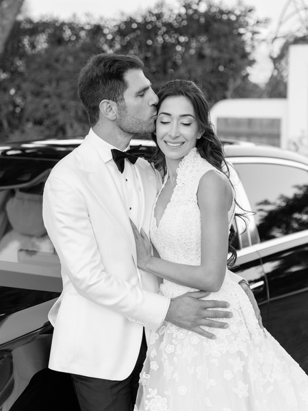 Romantic black-and-white wedding portrait at Island Resort Athens