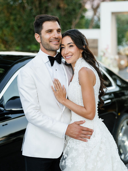 Elegant newlywed portrait during Athens Riviera black-tie wedding