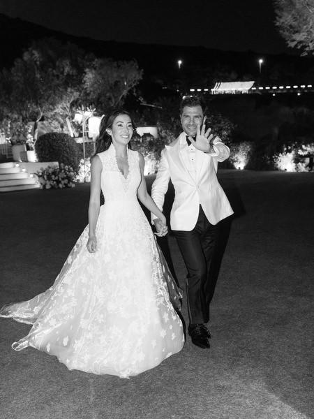 Black-and-white newlywed portrait at Island Resort Athens Riviera